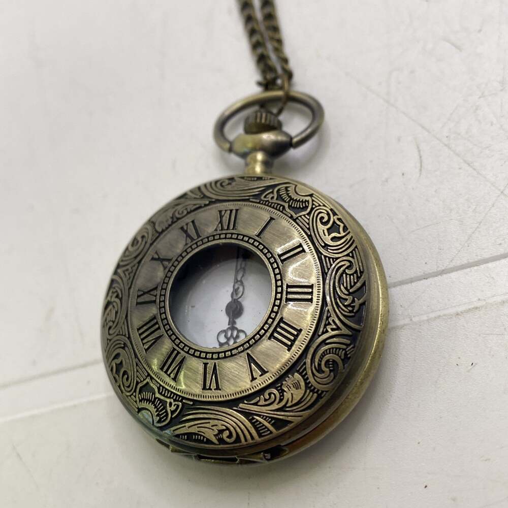 Brass Tone Pocket Watch Works New Battery